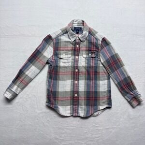 Polo Ralph Lauren Boys Plaid Flannel Button Down Shirt Size 6 Red Gray‎ Blue